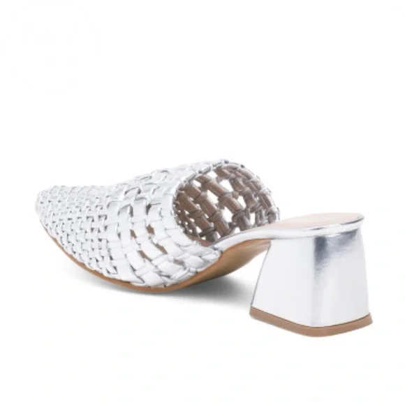 Matisse Lexie Heeled Mules Silver Metallic Leather Women’s Size 6 Woven Style - Picture 6 of 10